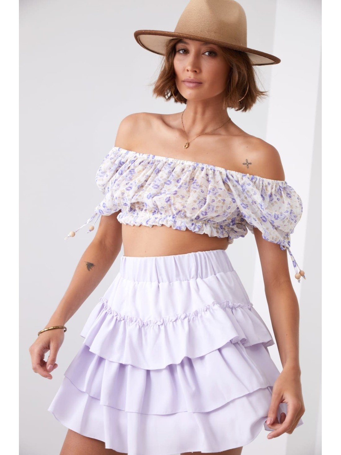 Smooth skirt with ruffles, lilac 40130 - Online store - Boutique